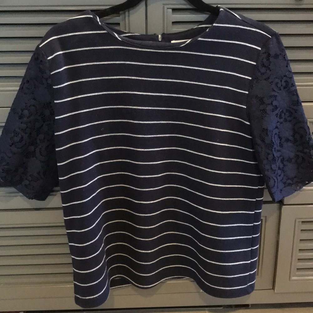 LOFT lace sleeve striped top